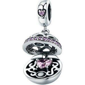 Sterling Silver Pink Love Gift Box Dangle Ball Charm